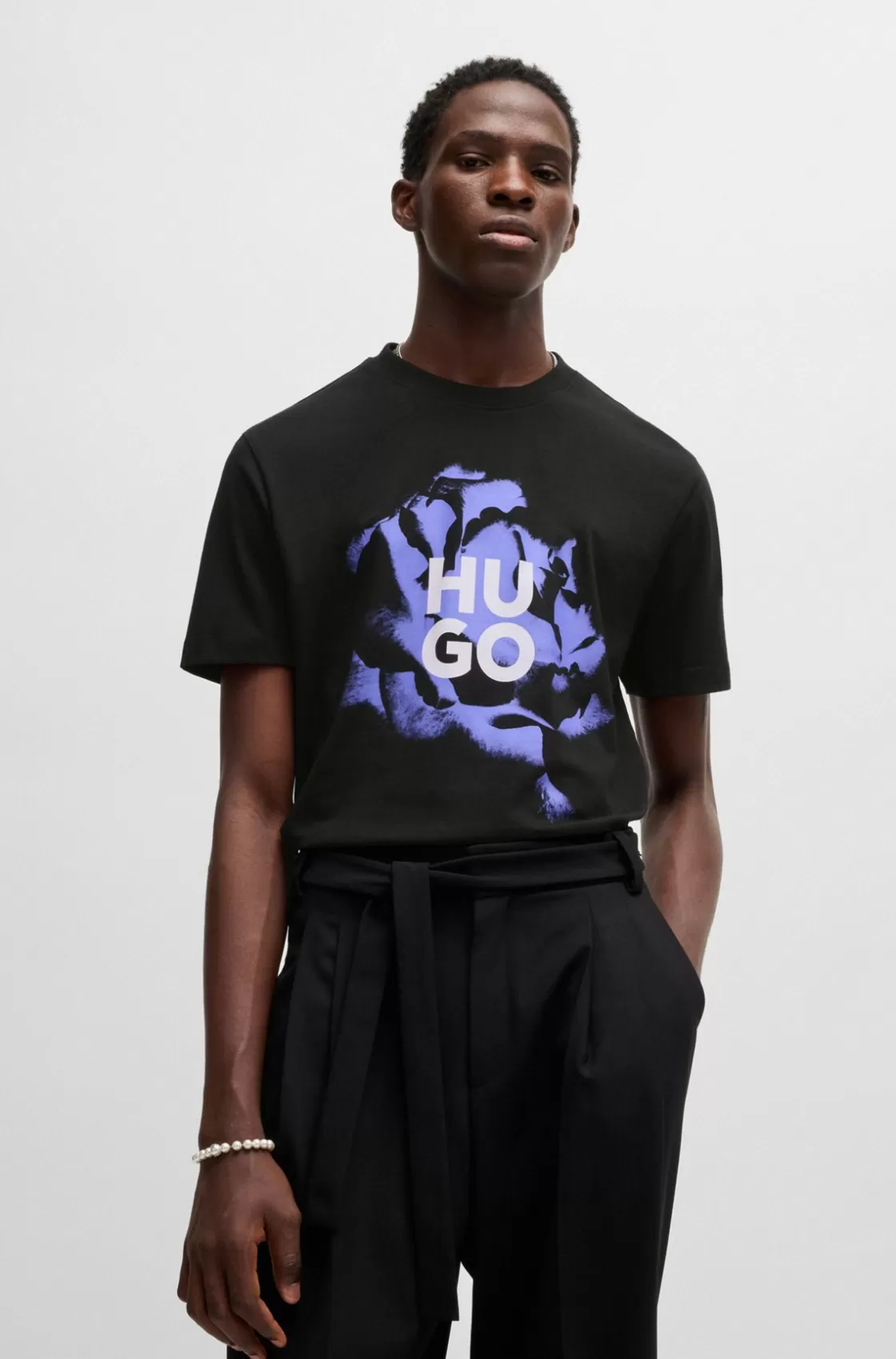 HUGO BOSS Cotton-jersey T-shirt With Artwork And Logo Black Fashion