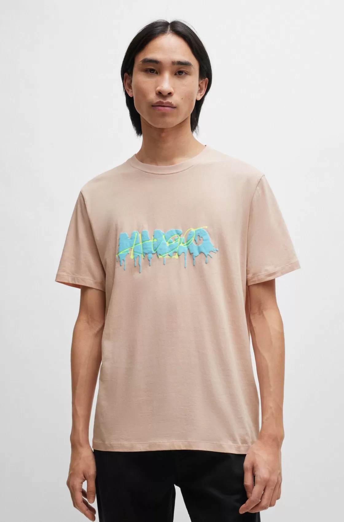HUGO BOSS Cotton-jersey T-shirt With Double Logo light pink New