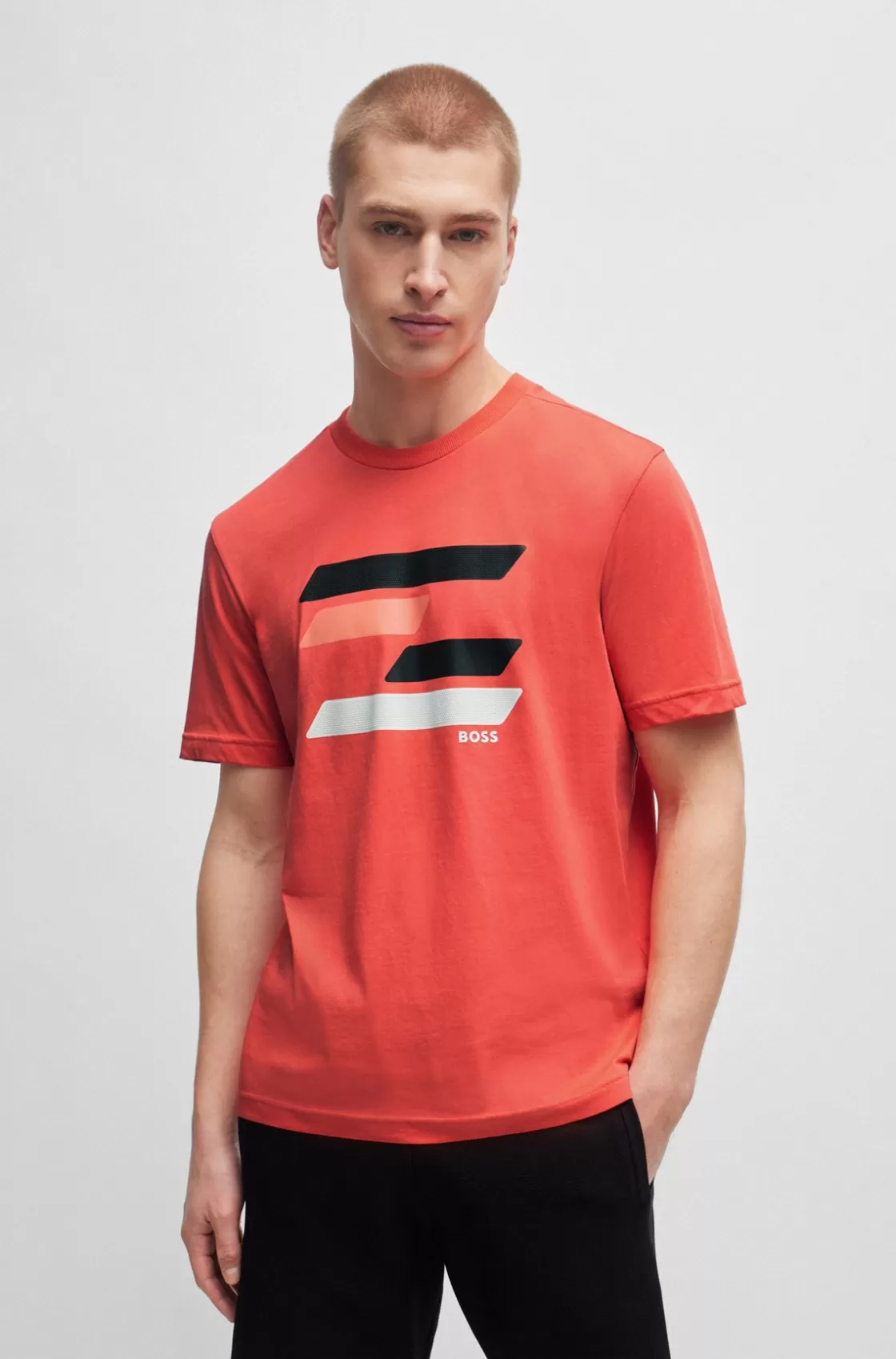 HUGO BOSS Cotton-jersey T-shirt With Flag-inspired Artwork Light Red Best Sale