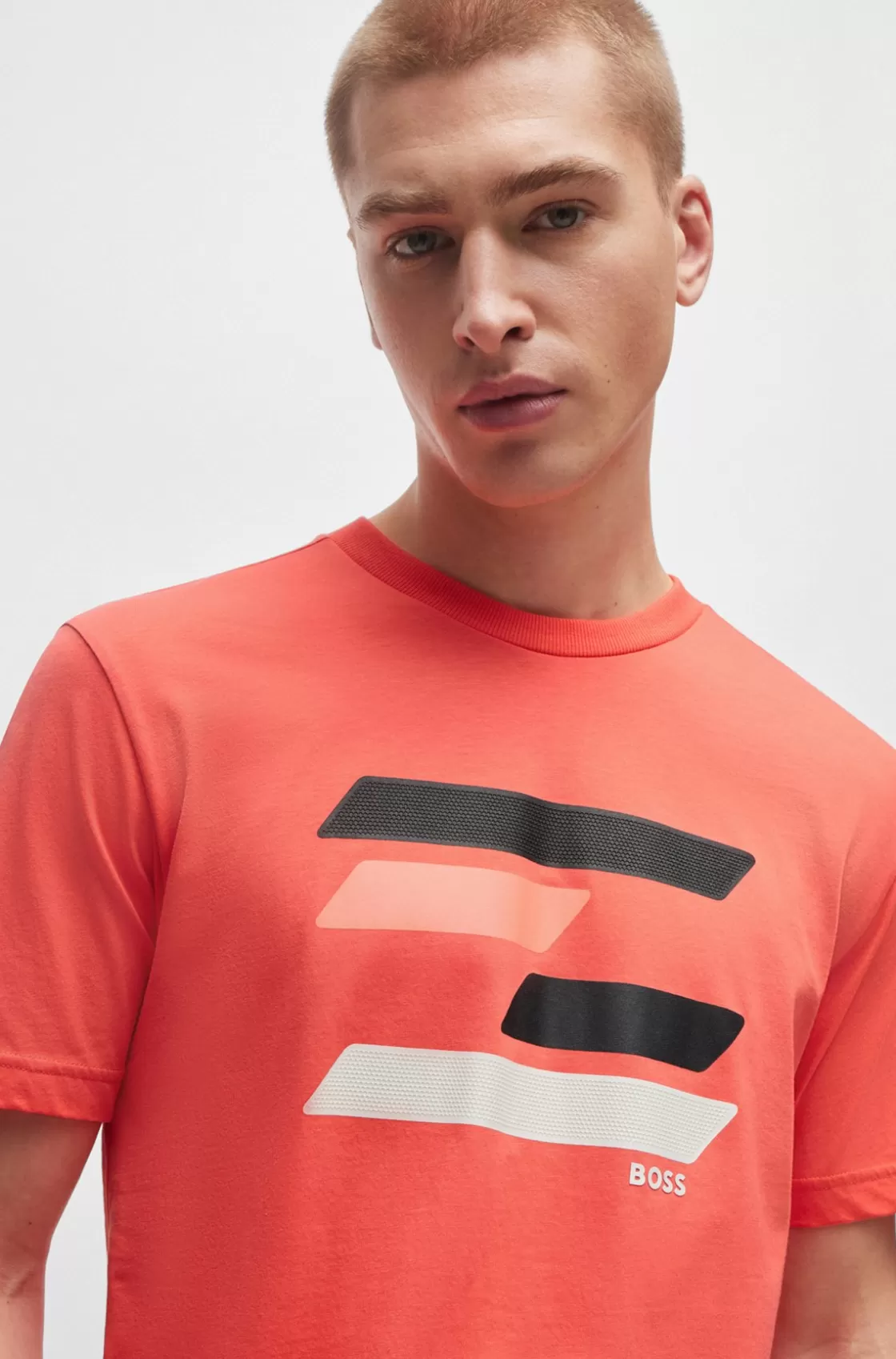 HUGO BOSS Cotton-jersey T-shirt With Flag-inspired Artwork Light Red Best Sale