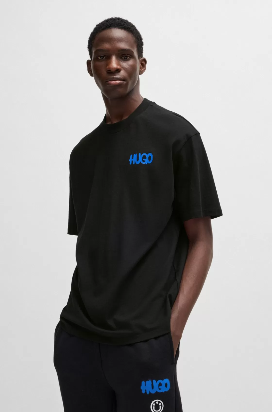 HUGO BOSS Cotton-jersey T-shirt With Happy HUGO Logo Black Sale