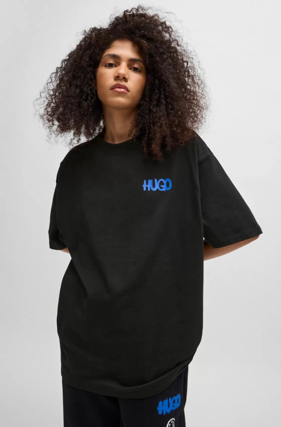 HUGO BOSS Cotton-jersey T-shirt With Happy HUGO Logo Black Sale