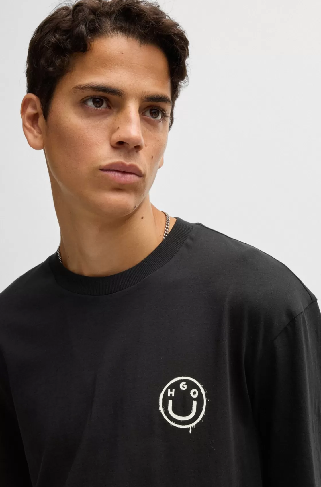 HUGO BOSS Cotton-jersey T-shirt With Happy HUGO Logos Black Cheap