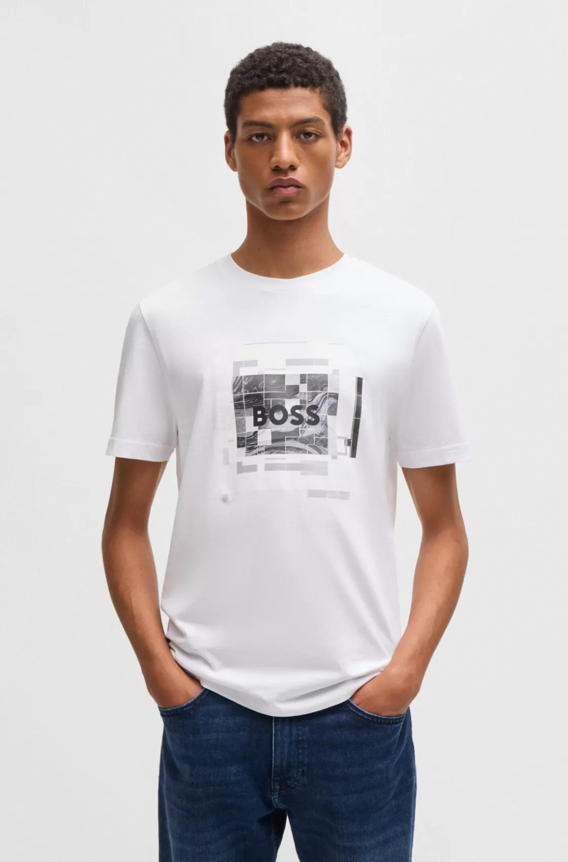 HUGO BOSS Cotton-jersey T-shirt With Logo Artwork White Fashion