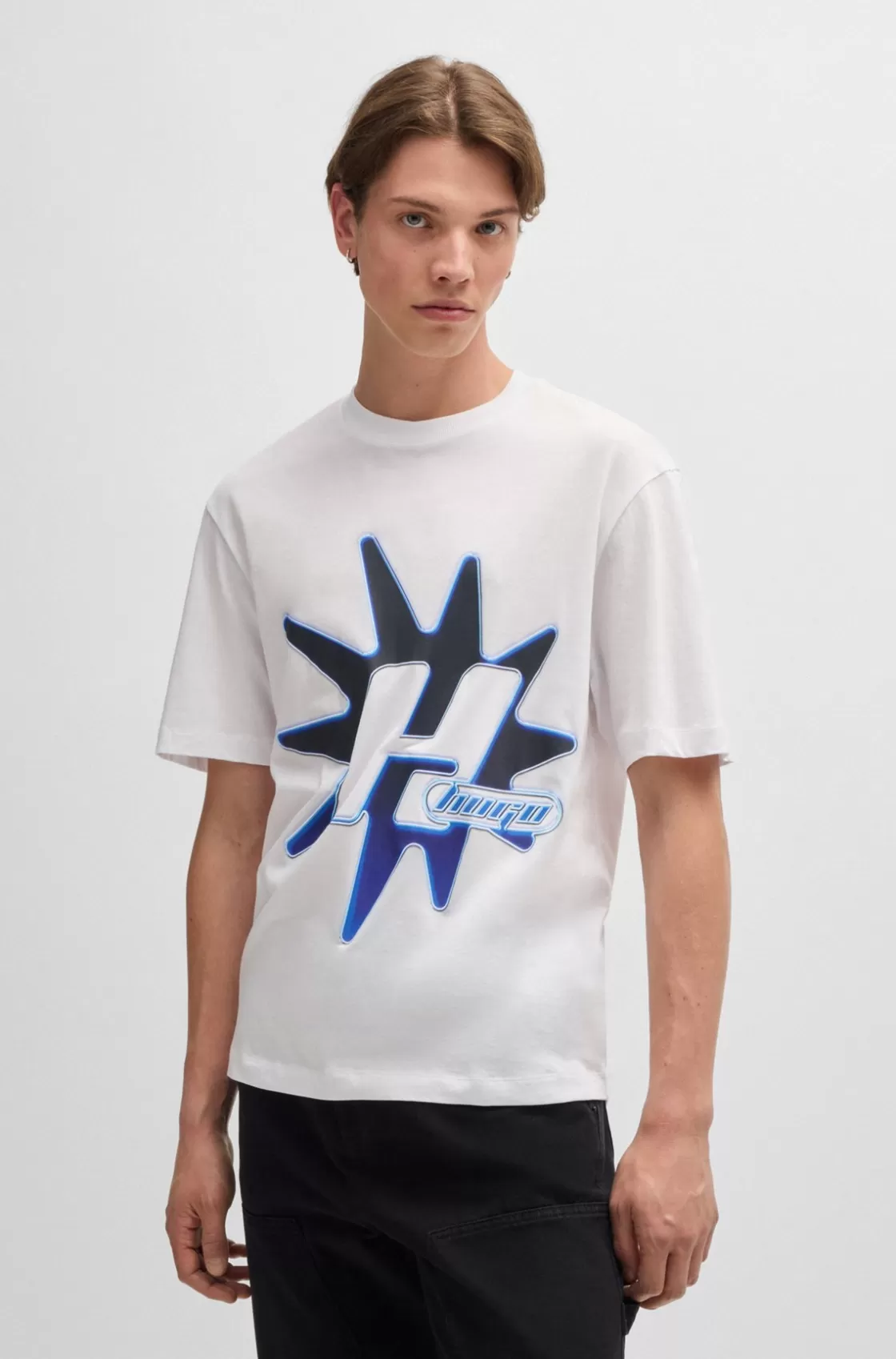 HUGO BOSS Cotton-jersey T-shirt With Logo Artwork White Hot
