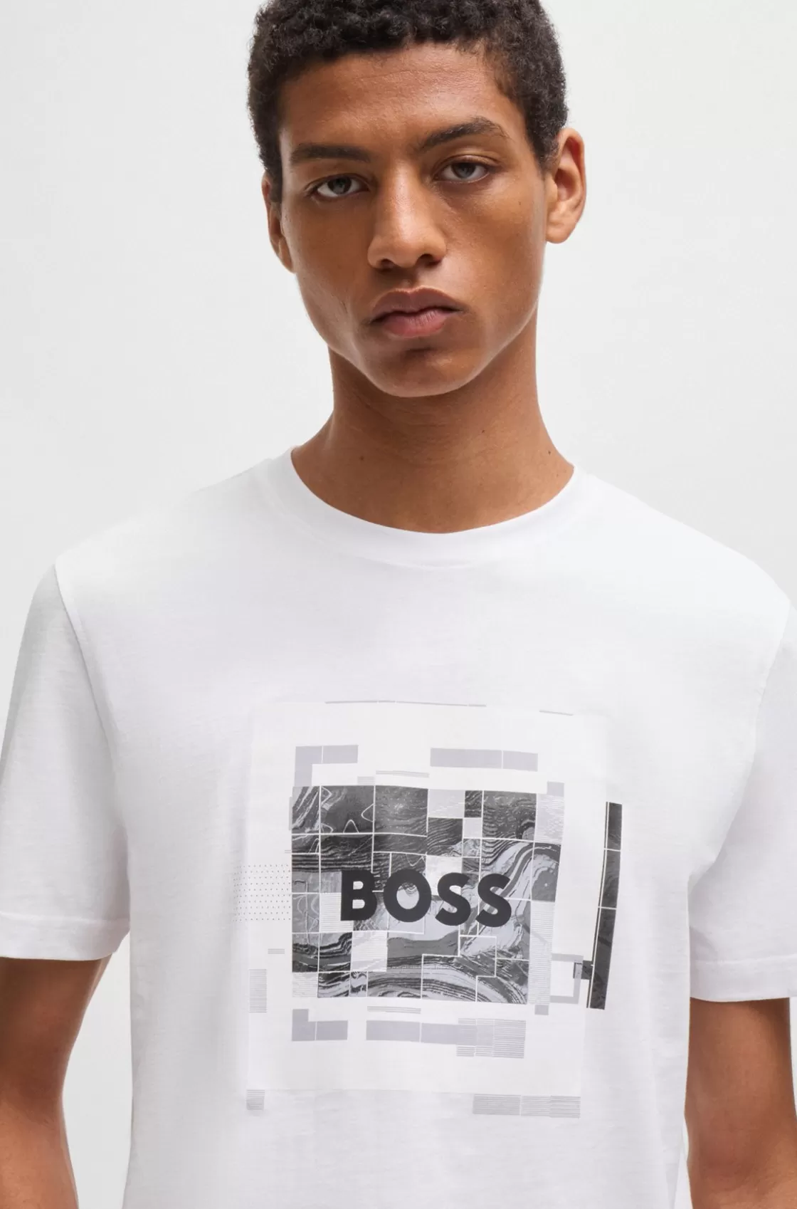 HUGO BOSS Cotton-jersey T-shirt With Logo Artwork White Fashion
