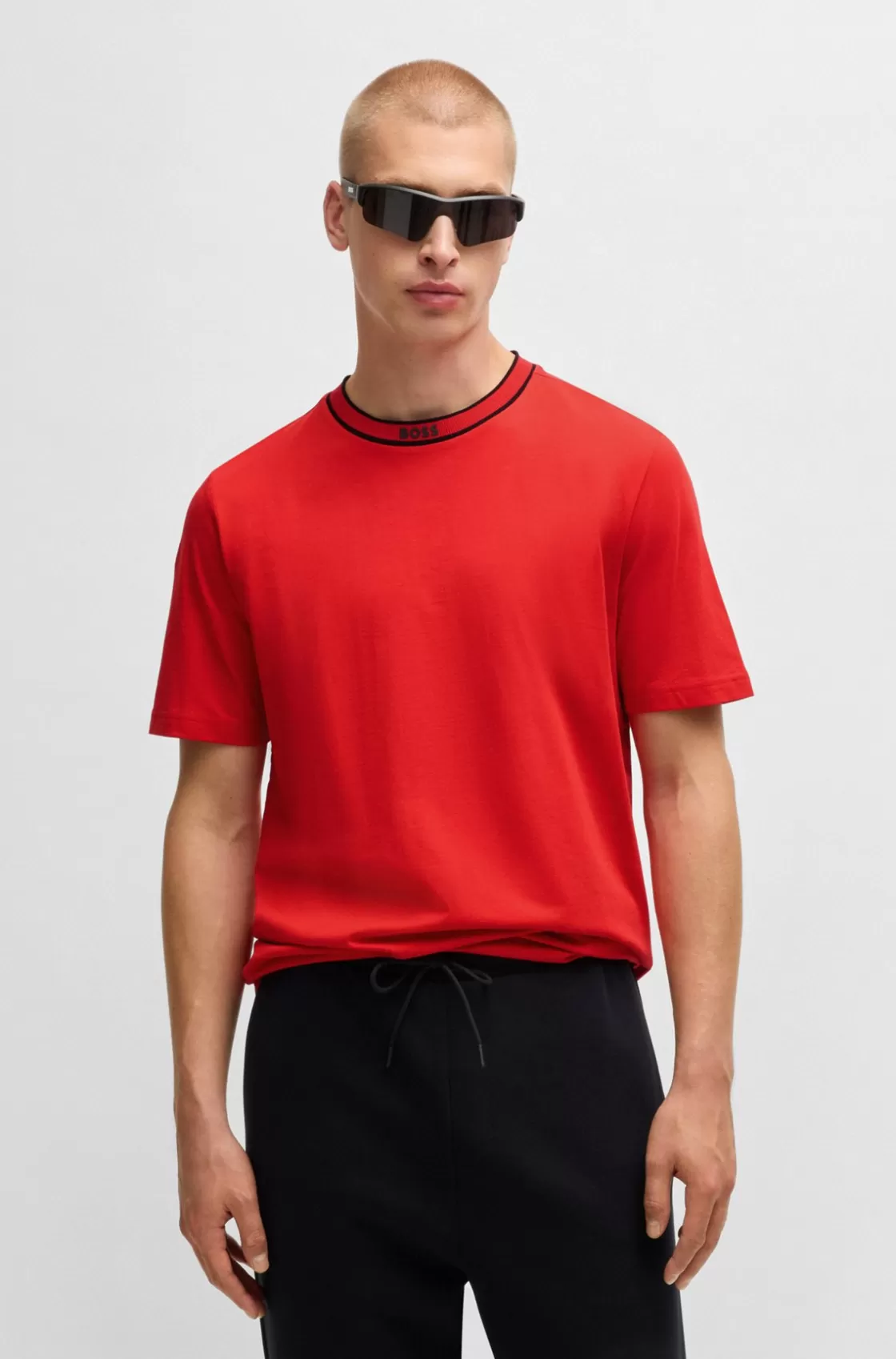 HUGO BOSS Cotton-jersey T-shirt With Logo Collar Light Red Cheap
