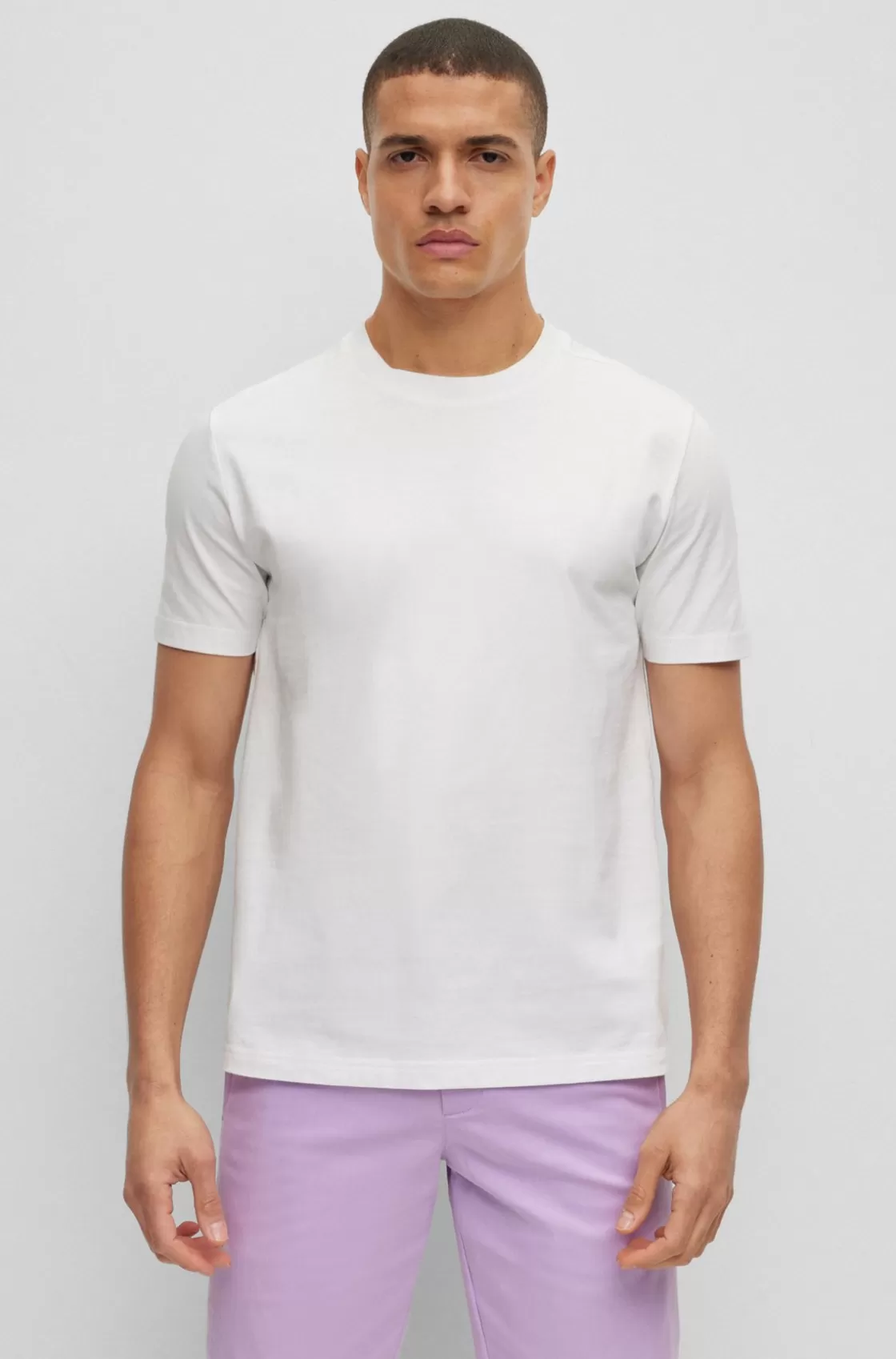 HUGO BOSS Cotton-jersey T-shirt With Logo Collar White Hot