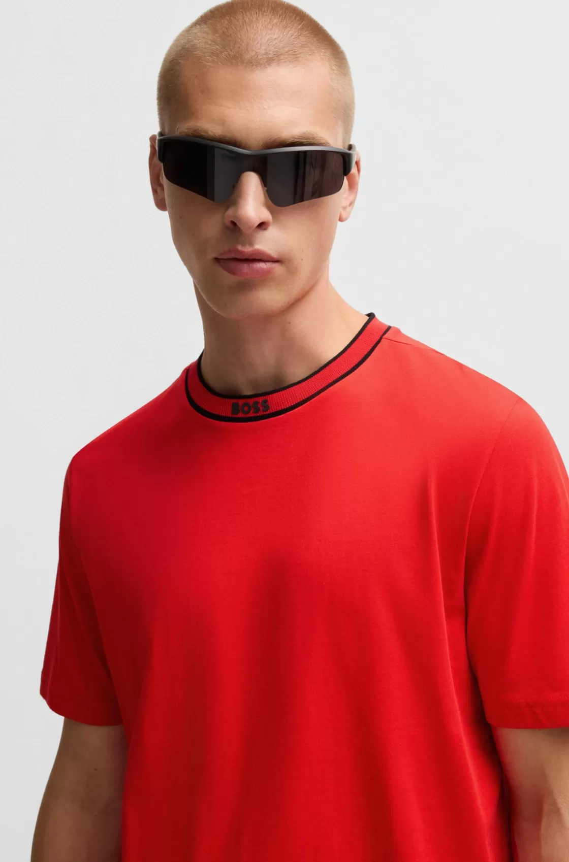 HUGO BOSS Cotton-jersey T-shirt With Logo Collar Light Red Cheap