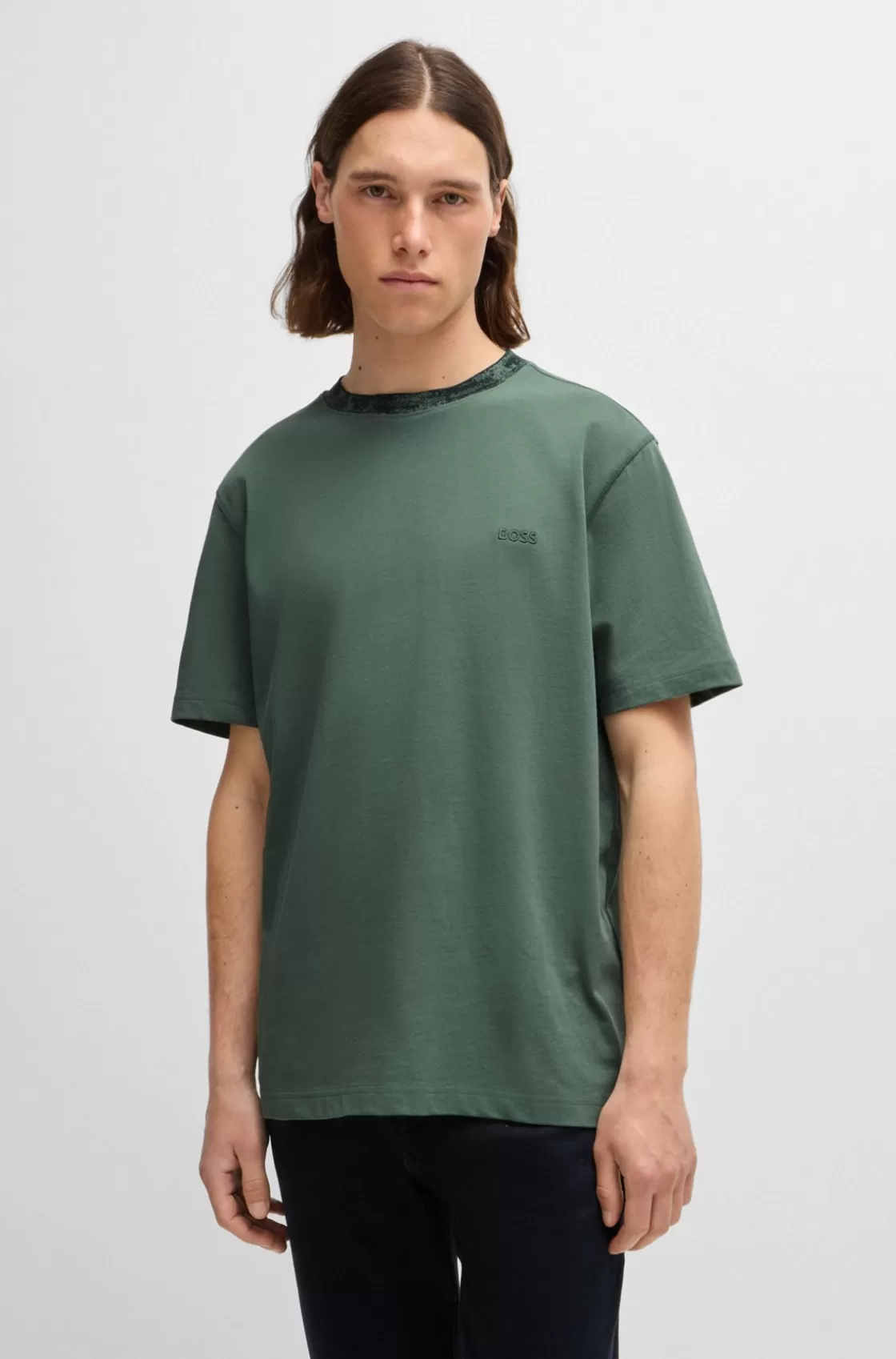 HUGO BOSS Cotton-jersey T-shirt With Logo Detail Light Green Sale