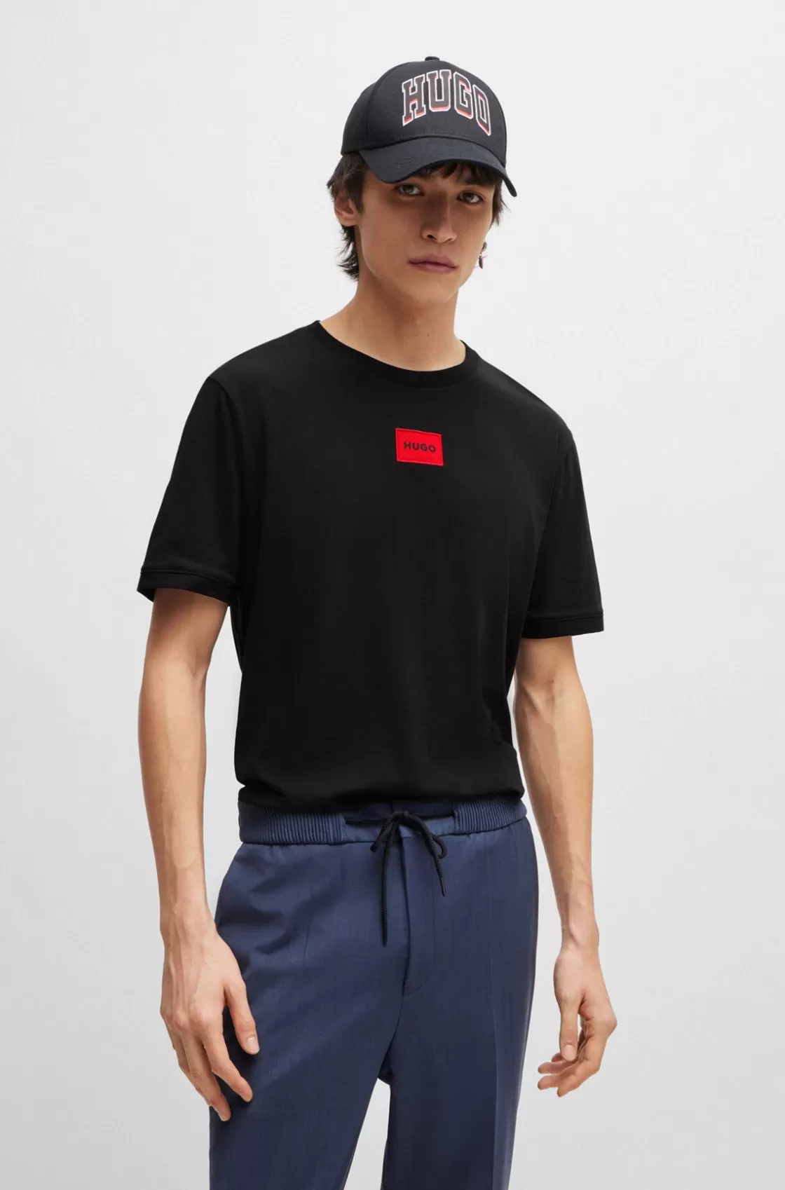 HUGO BOSS Cotton-jersey T-shirt With Logo Label Black New