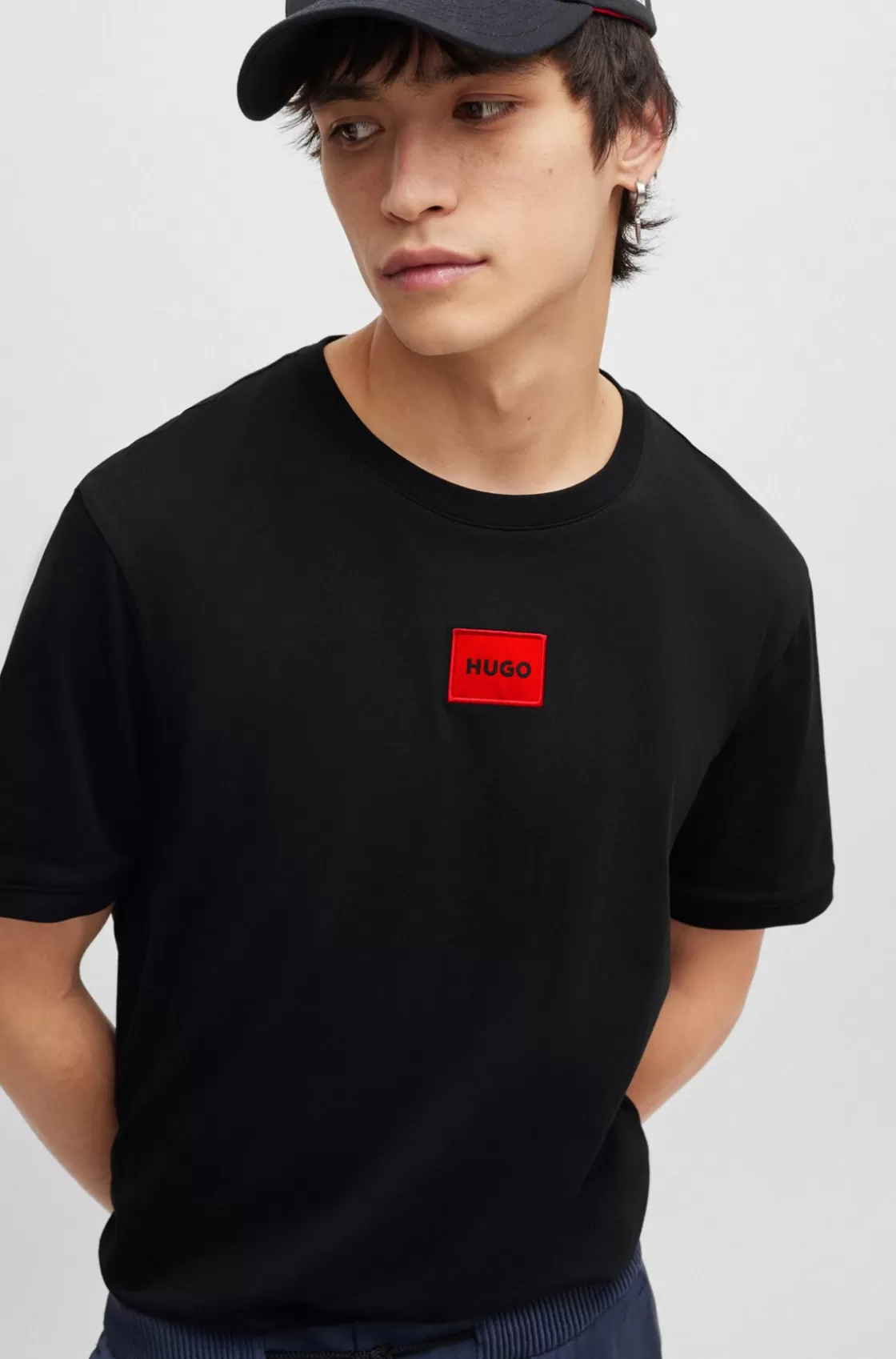 HUGO BOSS Cotton-jersey T-shirt With Logo Label Black New