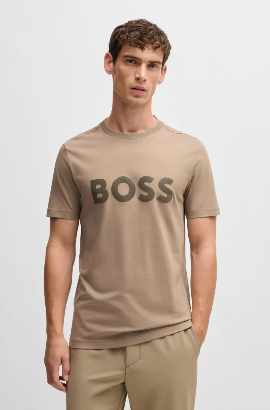 HUGO BOSS Cotton-jersey T-shirt With Mirror-effect Logo Print Light Green Outlet
