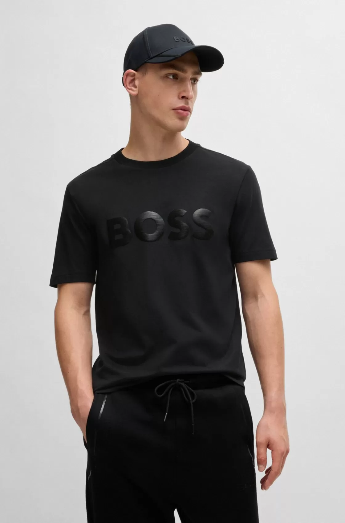 HUGO BOSS Cotton-jersey T-shirt With Mirror-effect Logo Print Black Hot