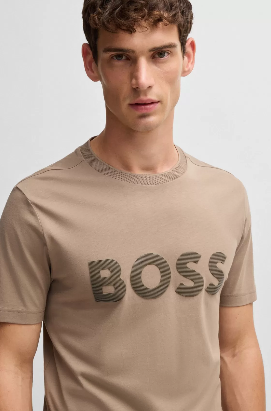 HUGO BOSS Cotton-jersey T-shirt With Mirror-effect Logo Print Light Green Outlet