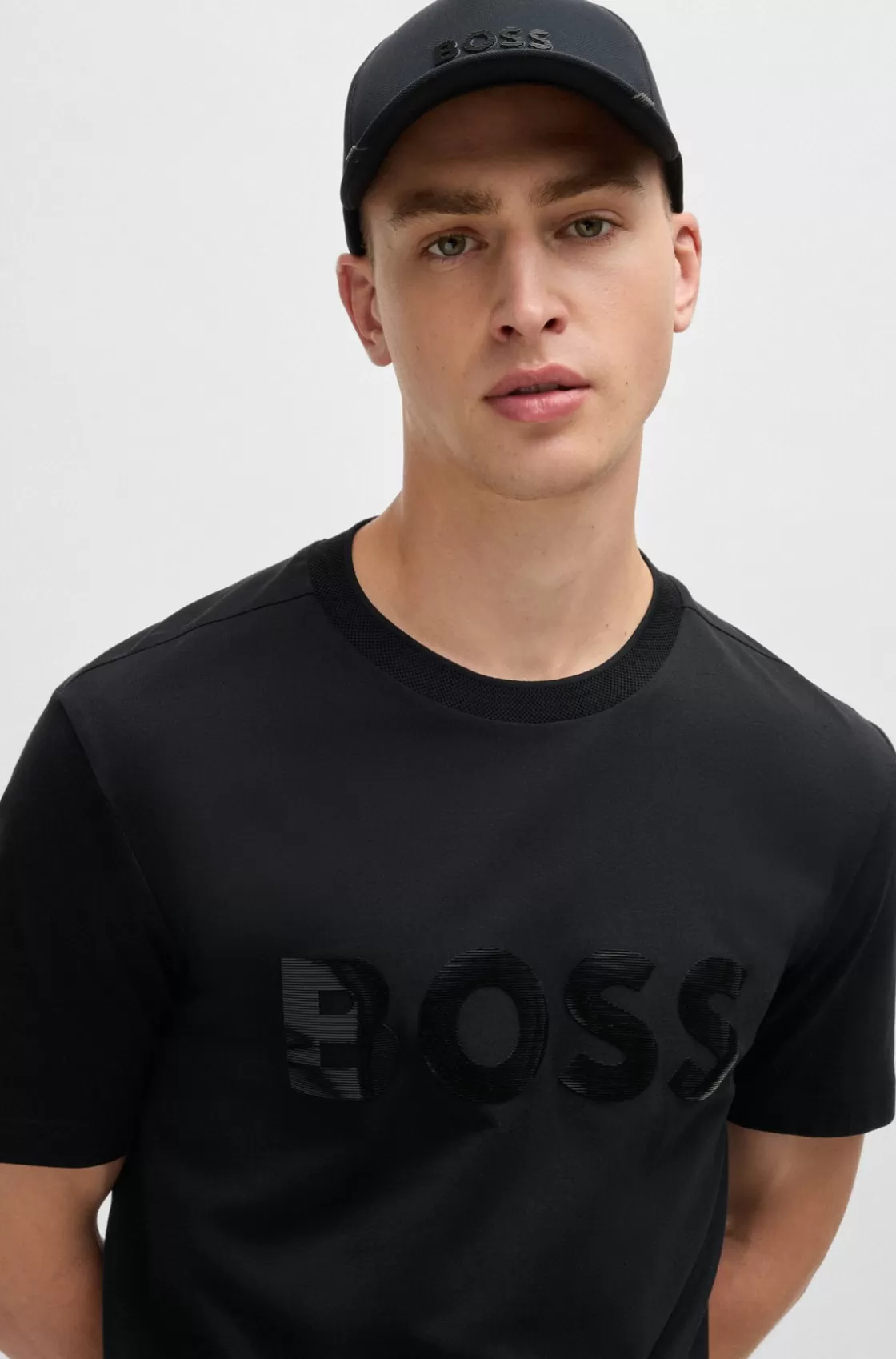HUGO BOSS Cotton-jersey T-shirt With Mirror-effect Logo Print Black Hot