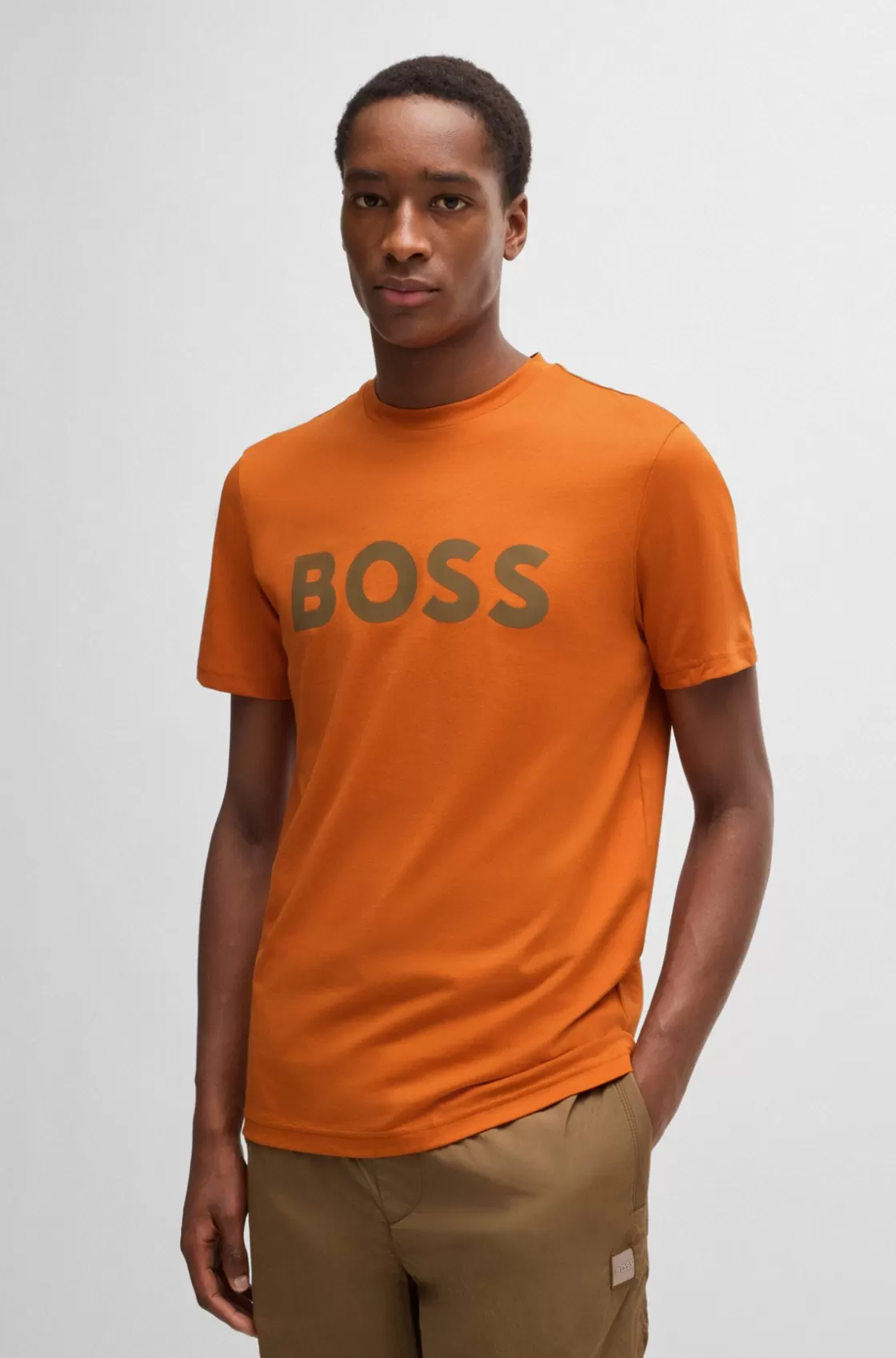 HUGO BOSS Cotton-jersey T-shirt With Rubber-print Logo Light Orange Cheap