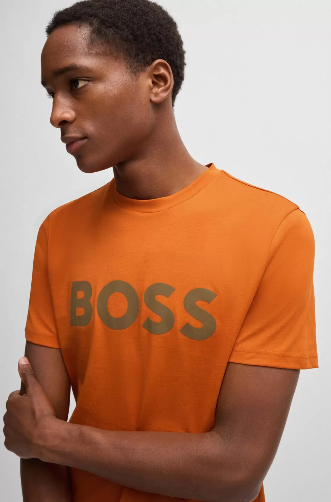 HUGO BOSS Cotton-jersey T-shirt With Rubber-print Logo Light Orange Cheap