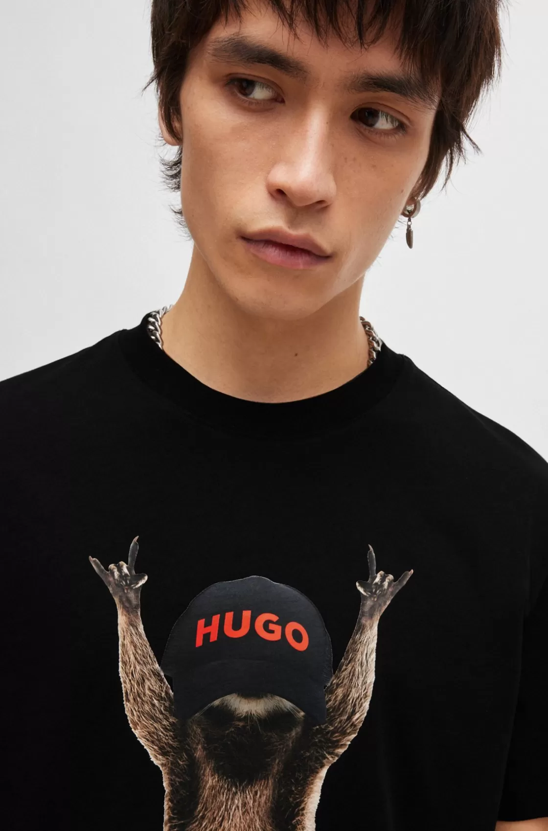 HUGO BOSS Cotton-jersey T-shirt With Seasonal Artwork Black Outlet