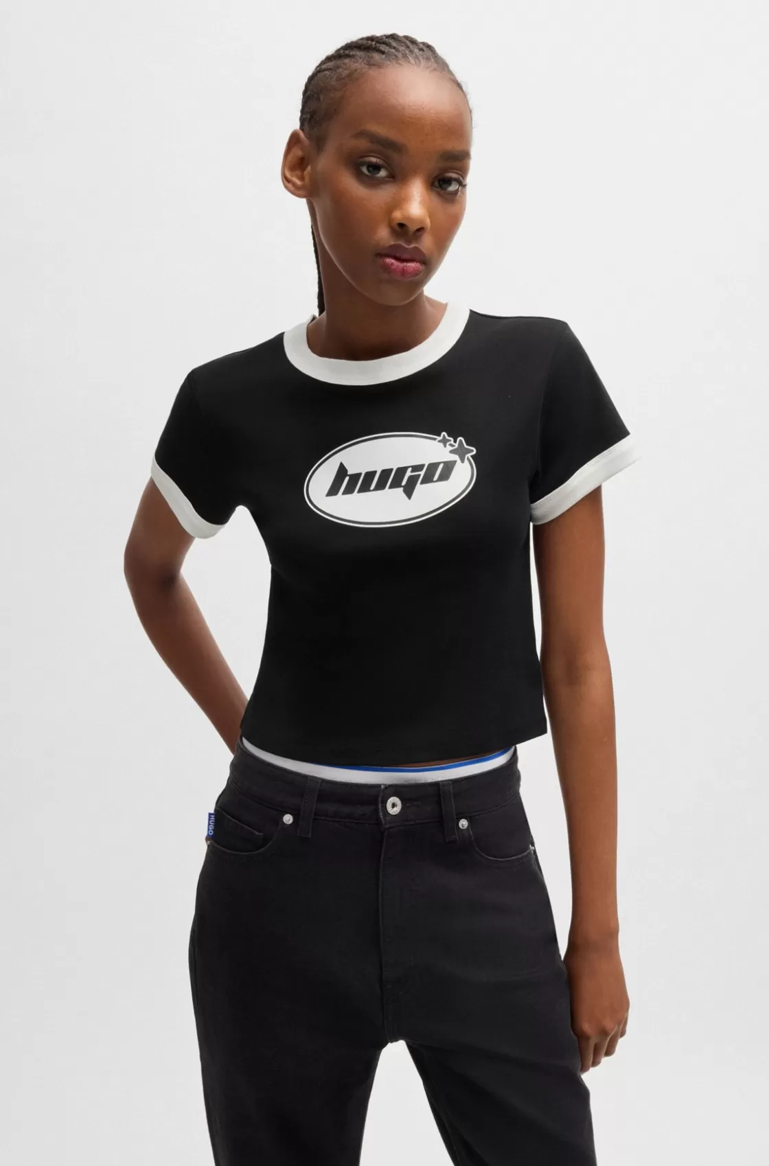 HUGO BOSS Cotton-jersey T-shirt With Seasonal Graphic Print Black Fashion