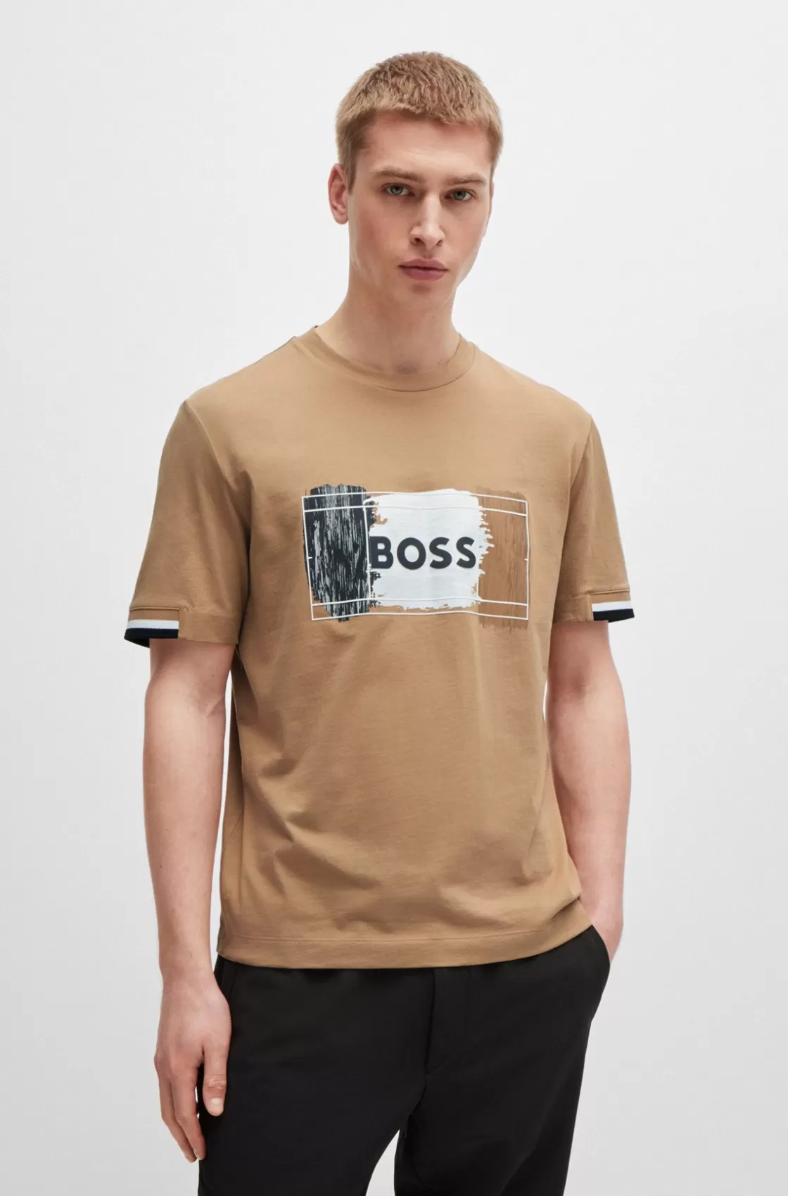 HUGO BOSS Cotton-jersey T-shirt With Signature Artwork Beige Hot