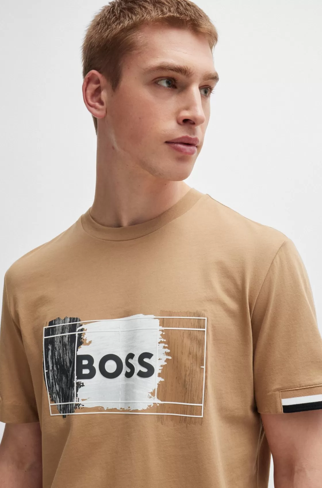 HUGO BOSS Cotton-jersey T-shirt With Signature Artwork Beige Hot