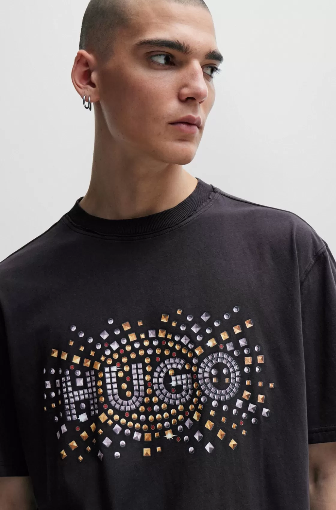 HUGO BOSS Cotton-jersey T-shirt With Stud-effect Artwork Black Cheap
