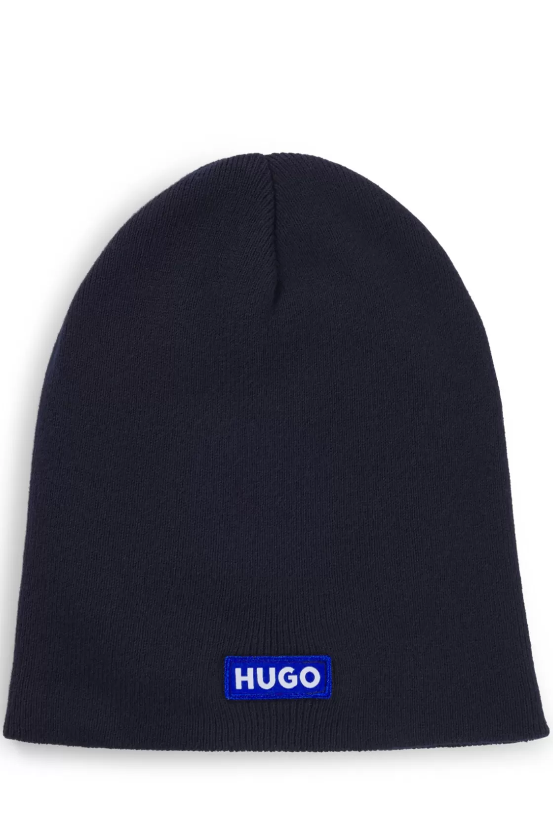 HUGO BOSS Cotton-knit Beanie With Blue Logo Label Dark Blue Cheap