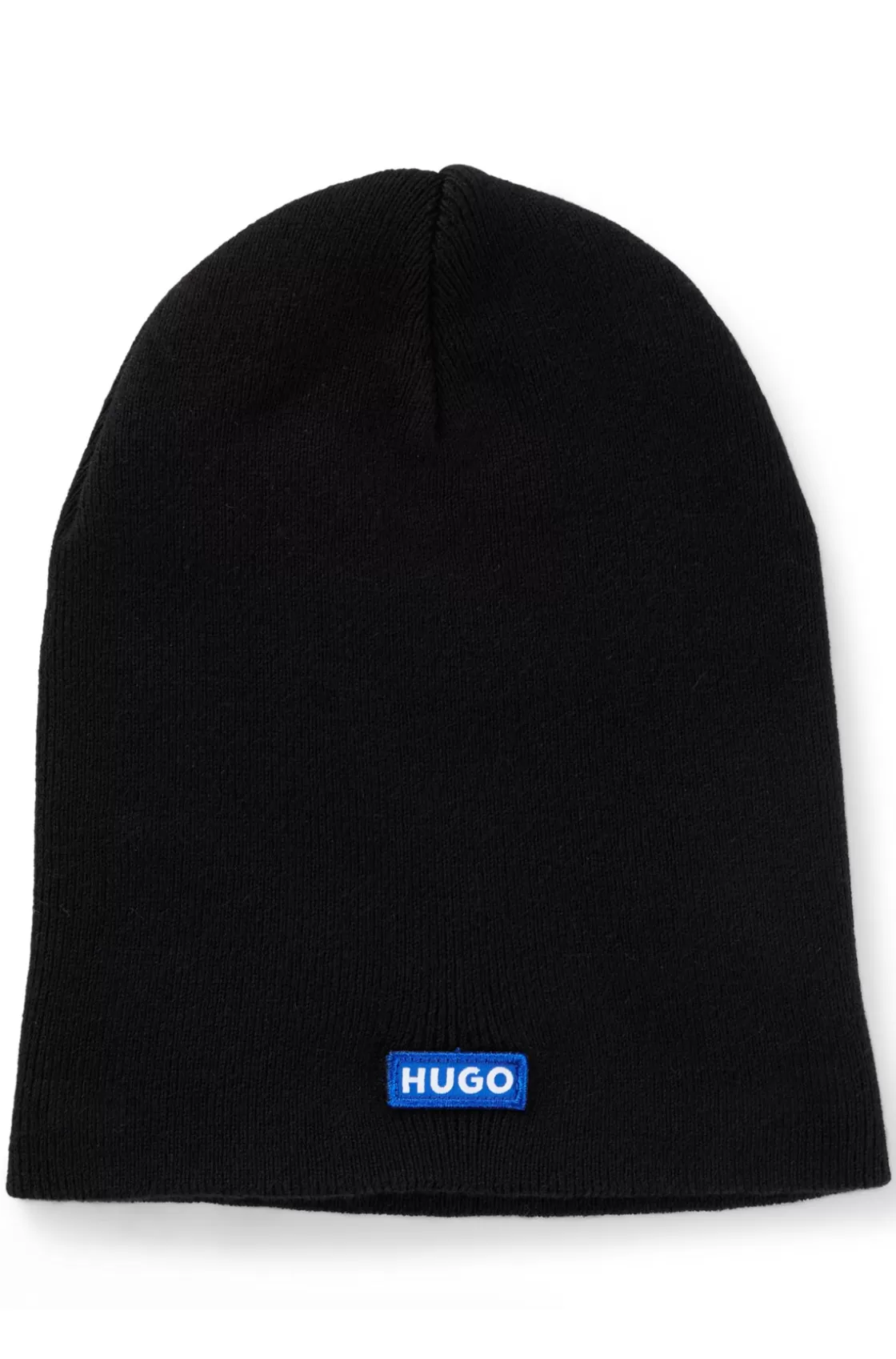 HUGO BOSS Cotton-knit Beanie With Blue Logo Label Black Fashion