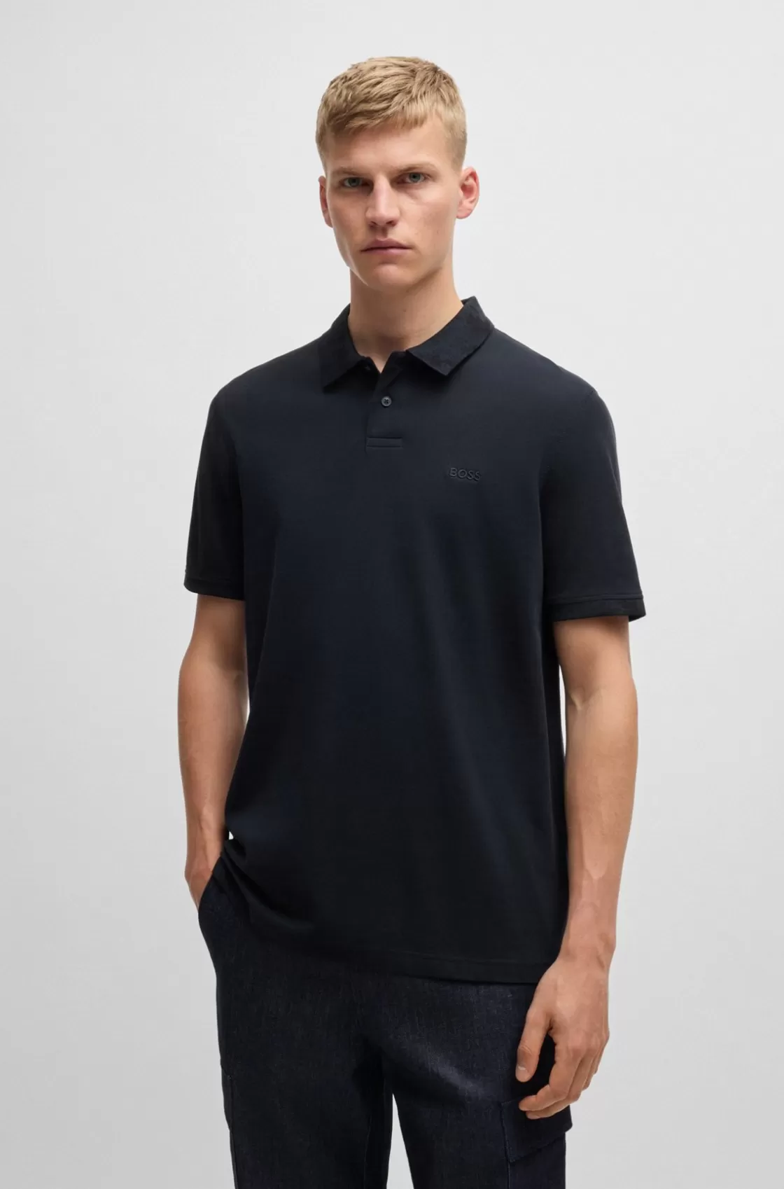 HUGO BOSS Cotton-piqué Polo Shirt With Camouflage-print Trims Dark Blue Cheap
