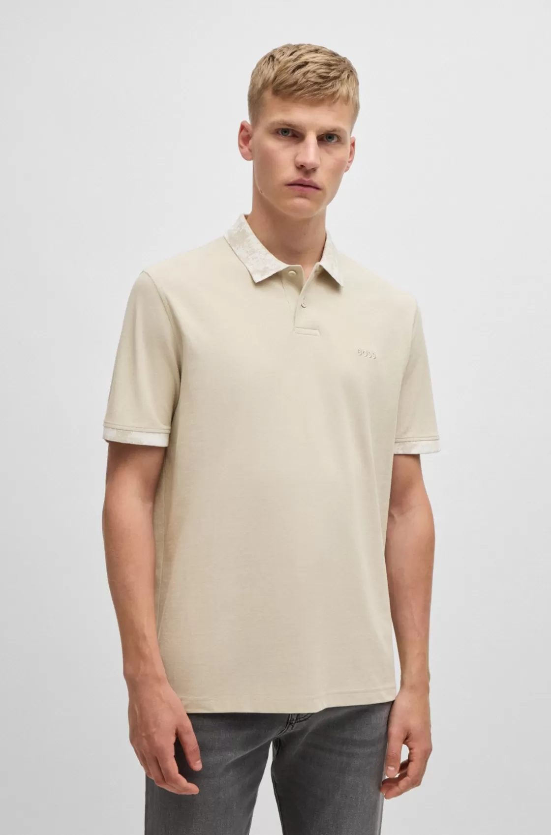 HUGO BOSS Cotton-piqué Polo Shirt With Camouflage-print Trims Light Beige Outlet