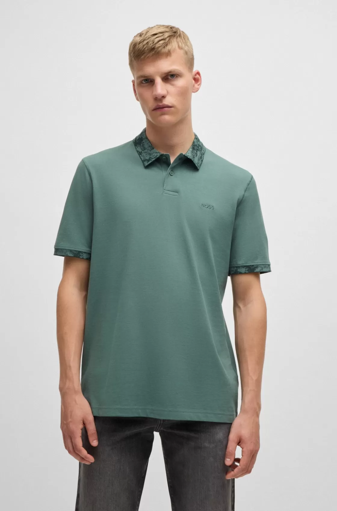 HUGO BOSS Cotton-piqué Polo Shirt With Camouflage-print Trims Light Green Best