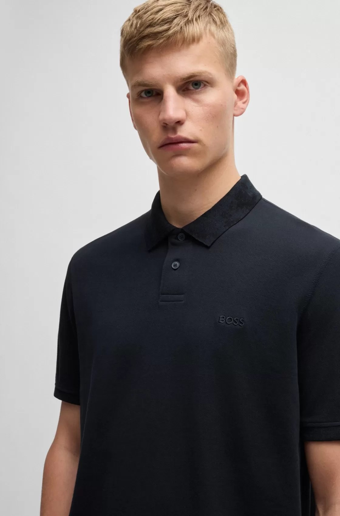 HUGO BOSS Cotton-piqué Polo Shirt With Camouflage-print Trims Dark Blue Cheap