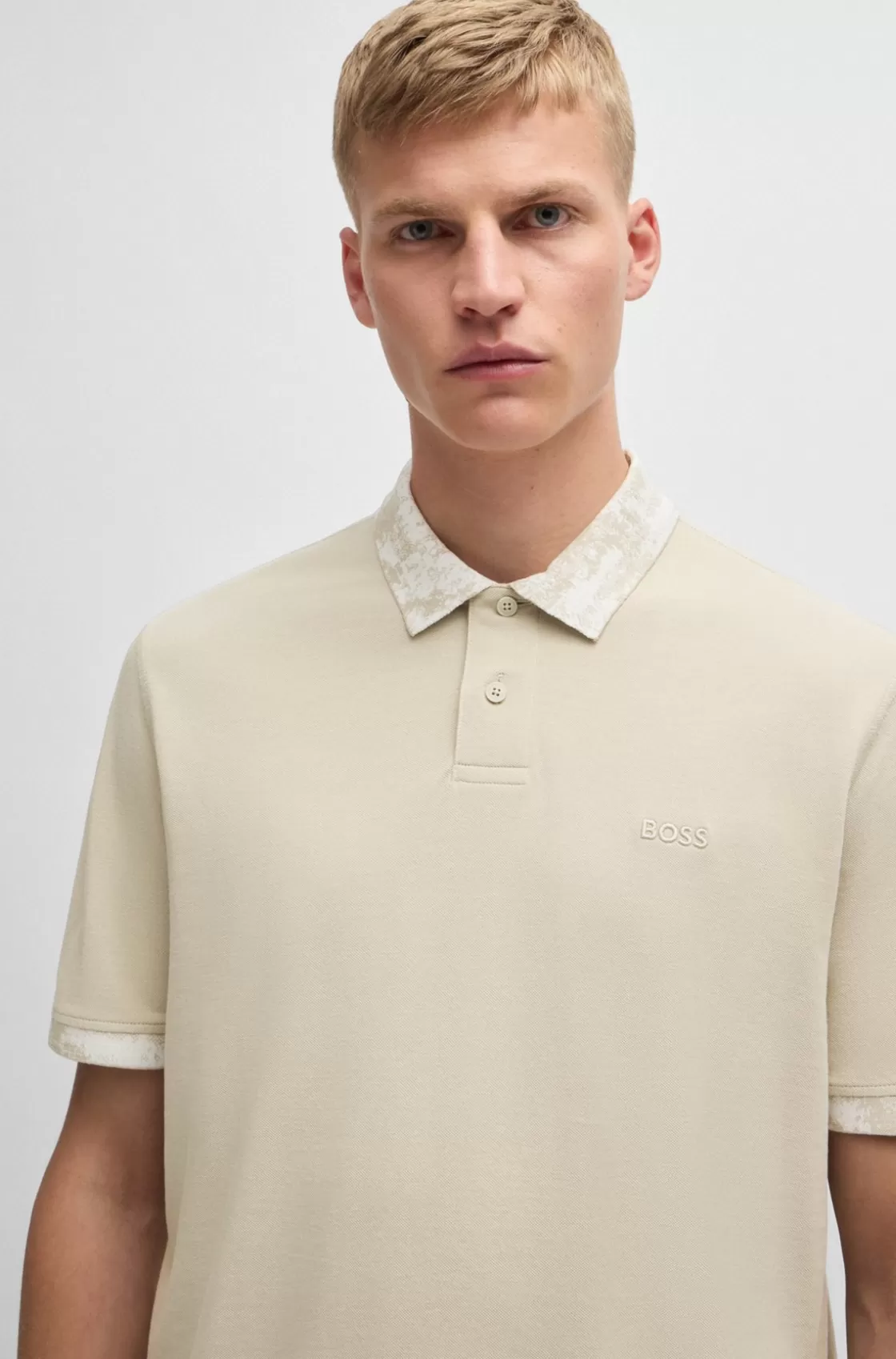 HUGO BOSS Cotton-piqué Polo Shirt With Camouflage-print Trims Light Beige Outlet