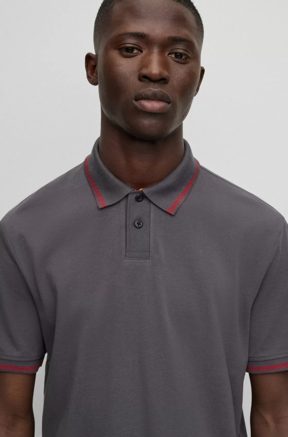HUGO BOSS Cotton-piqué Polo Shirt With Contrast Details Dark Grey Clearance