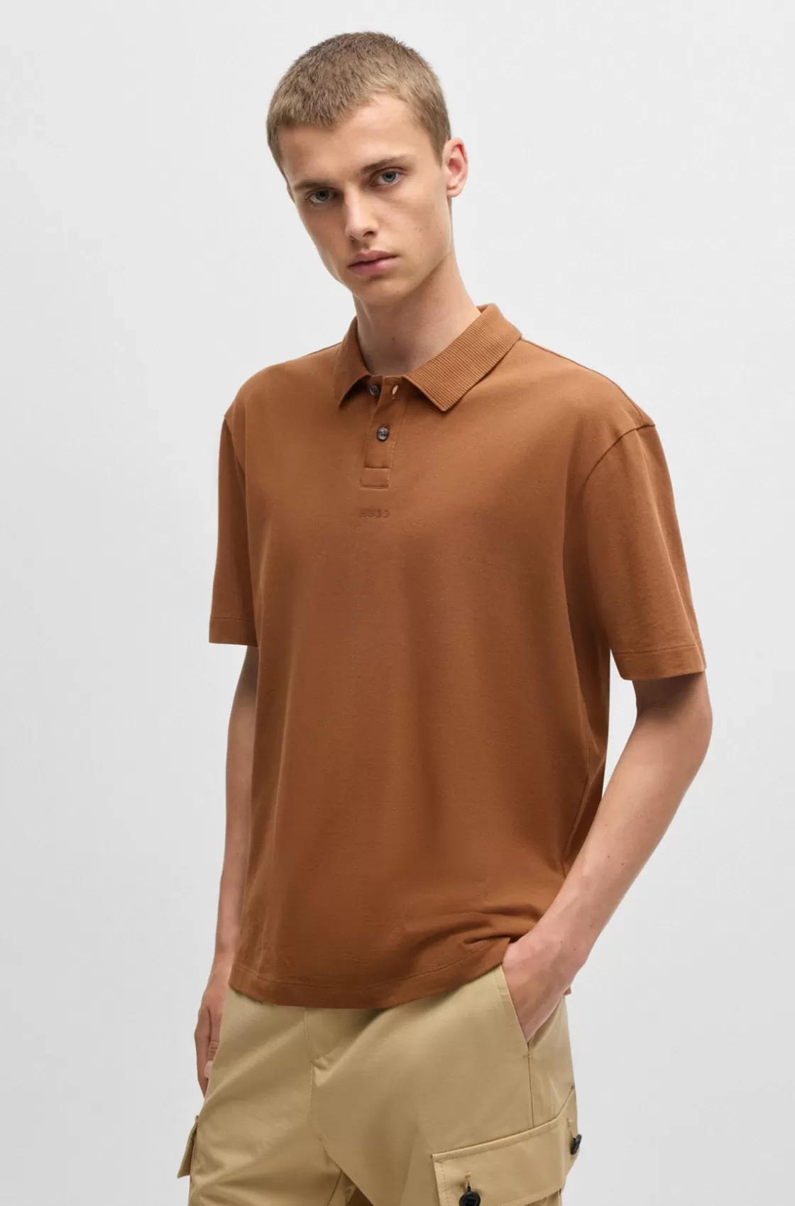 HUGO BOSS Cotton-piqué Polo Shirt With Logo Print Brown Sale