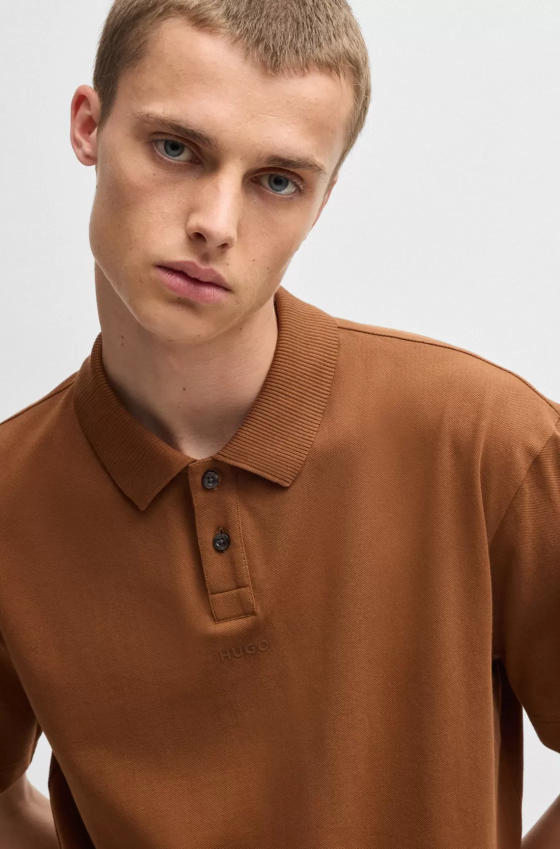 HUGO BOSS Cotton-piqué Polo Shirt With Logo Print Brown Sale