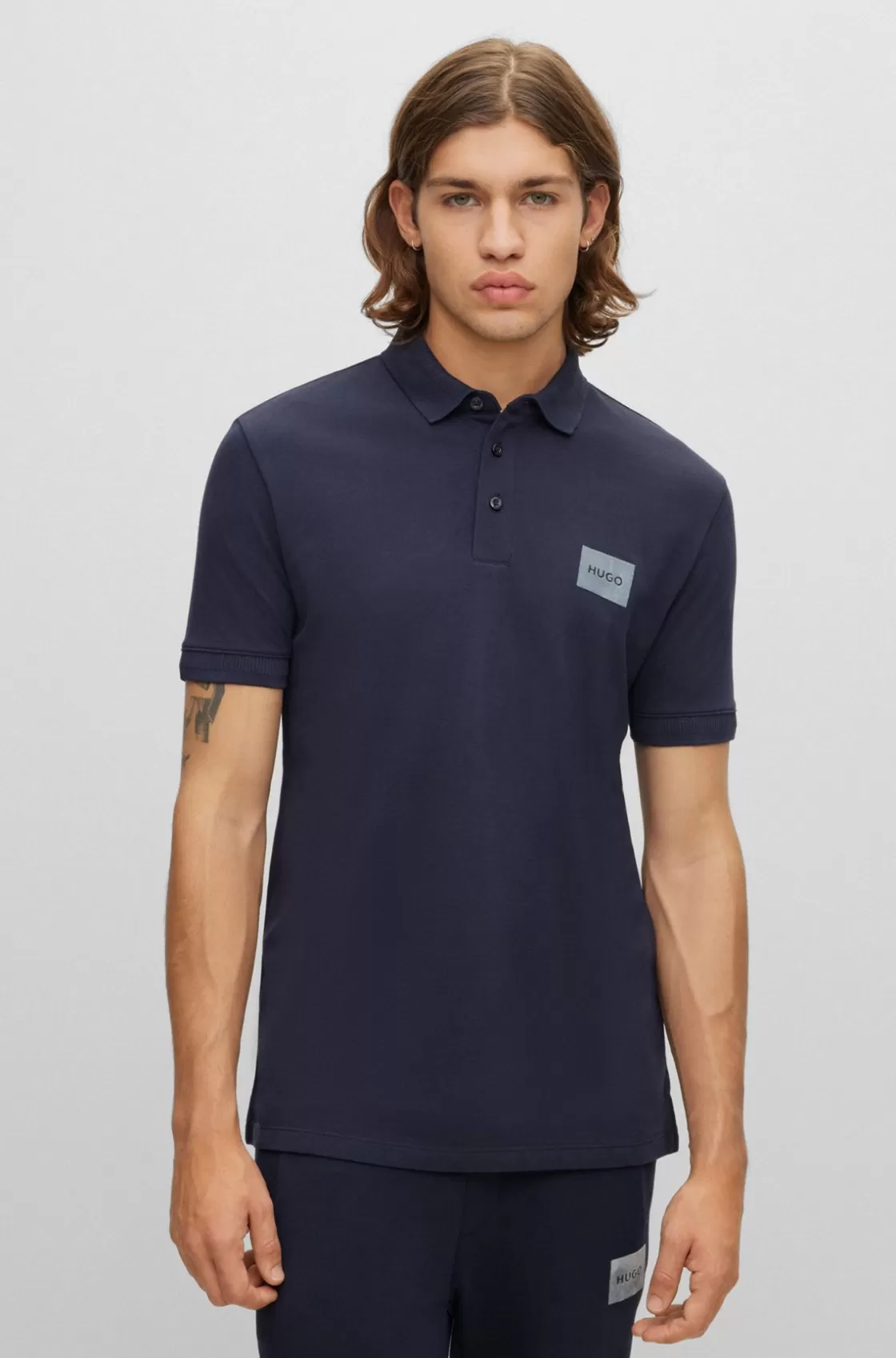 HUGO BOSS Cotton-piqué Polo Shirt With Metallic-effect Logo Dark Blue Store