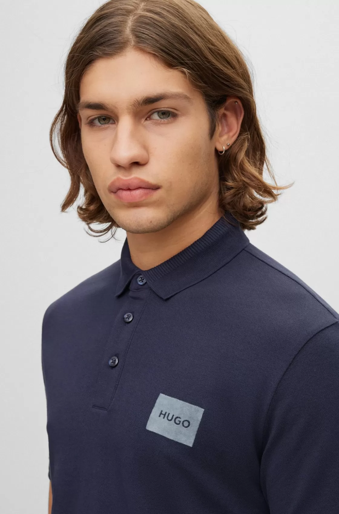 HUGO BOSS Cotton-piqué Polo Shirt With Metallic-effect Logo Dark Blue Store