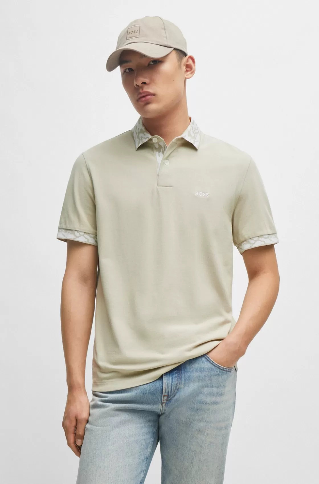 HUGO BOSS Cotton-piqué Polo Shirt With Patterned Trims Light Beige Cheap