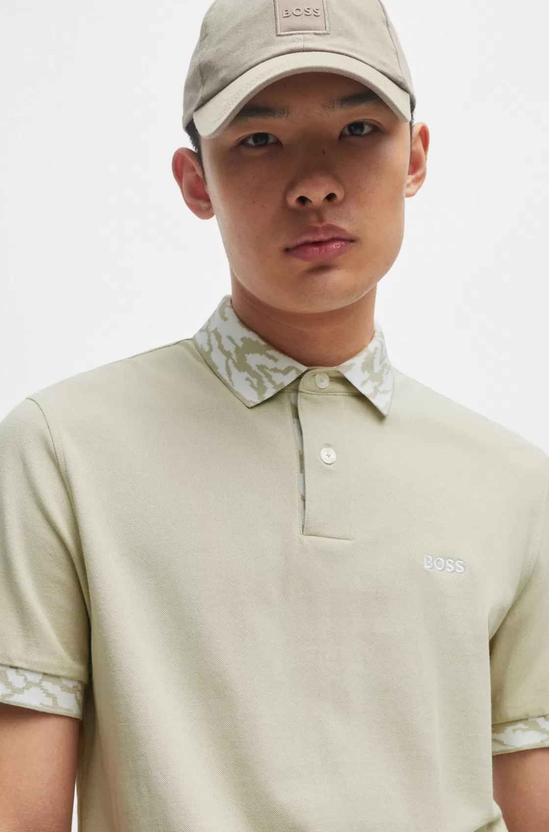HUGO BOSS Cotton-piqué Polo Shirt With Patterned Trims Light Beige Cheap