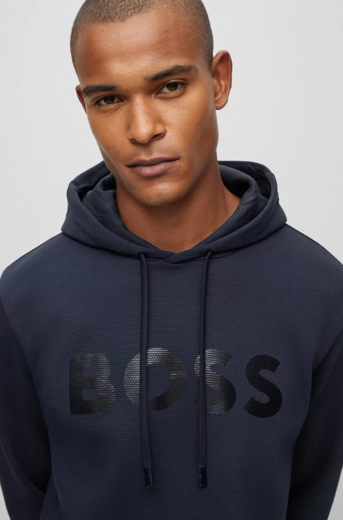 HUGO BOSS Cotton-piqué Relaxed-fit Hoodie With Logo Artwork Dark Blue Cheap