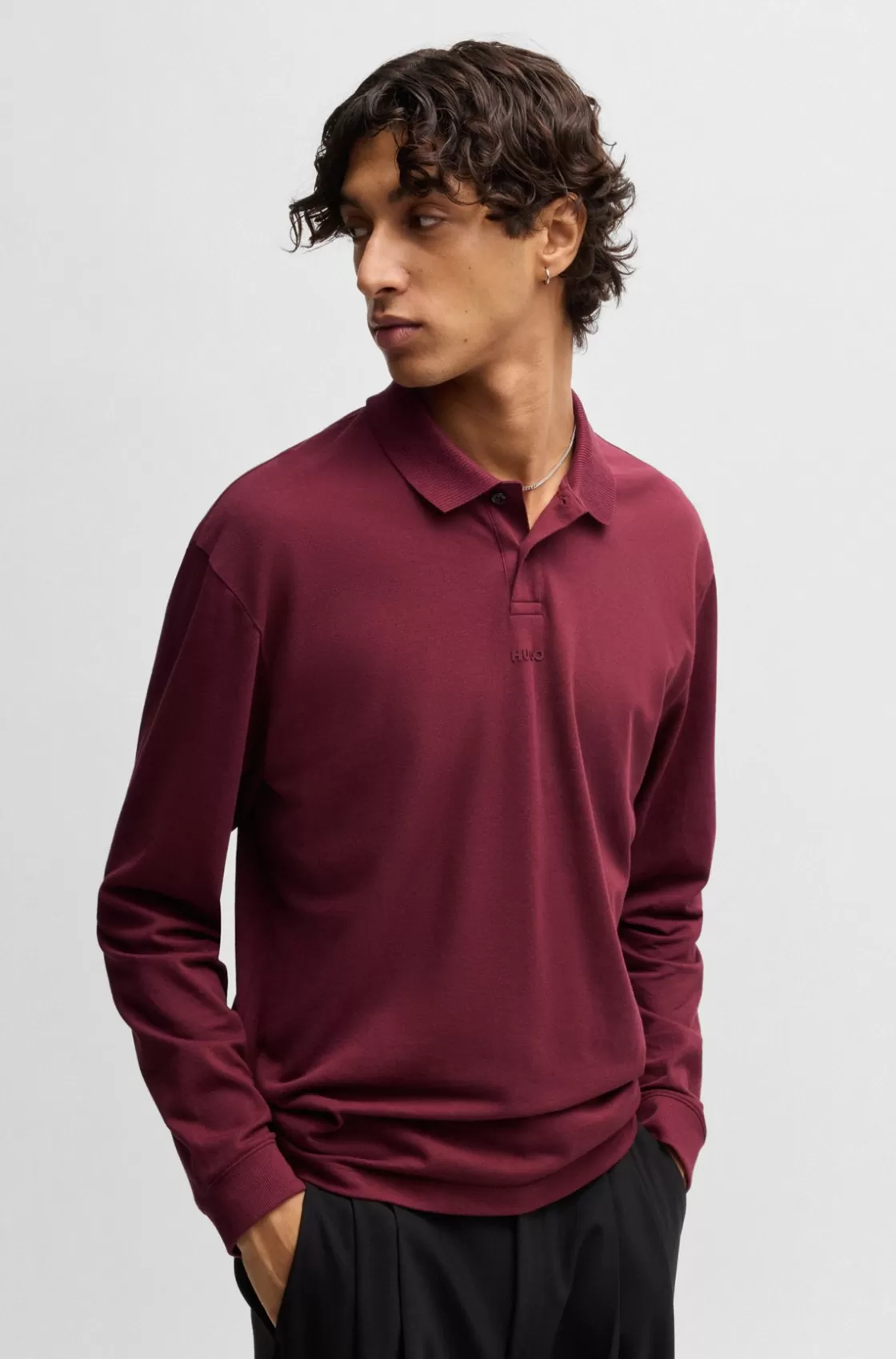 HUGO BOSS Cotton-piqué Relaxed-fit Polo Shirt With Logo Print Dark pink Outlet