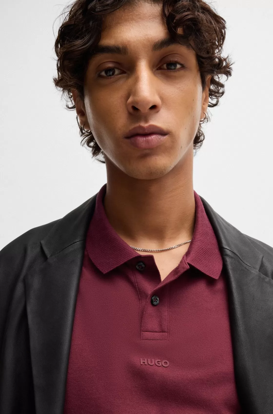 HUGO BOSS Cotton-piqué Relaxed-fit Polo Shirt With Logo Print Dark pink Outlet