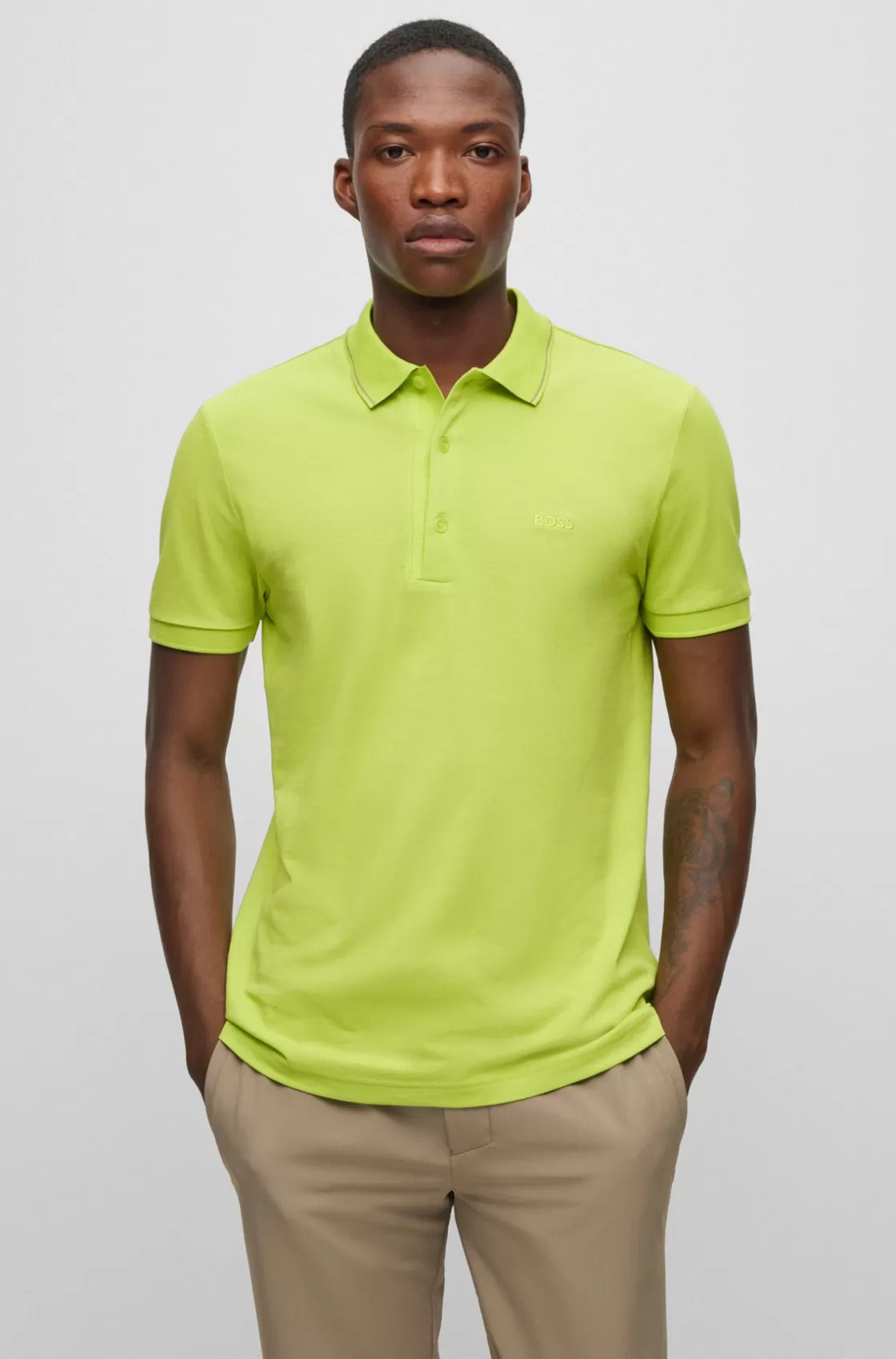 HUGO BOSS Cotton-piqué Slim-fit Polo Shirt With Logo Details Green Outlet