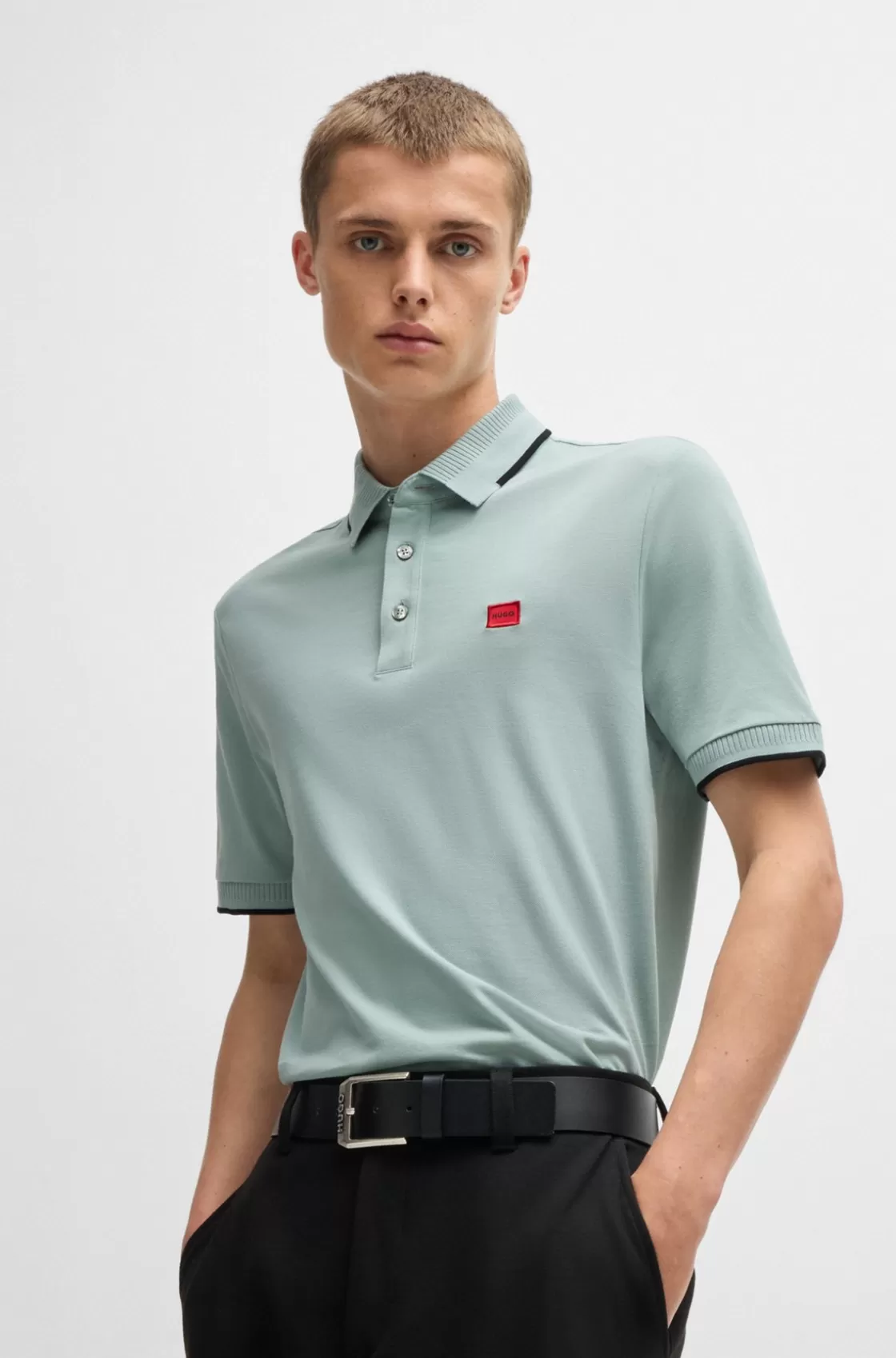 HUGO BOSS Cotton-piqué Slim-fit Polo Shirt With Red Logo Label Light Grey Best Sale