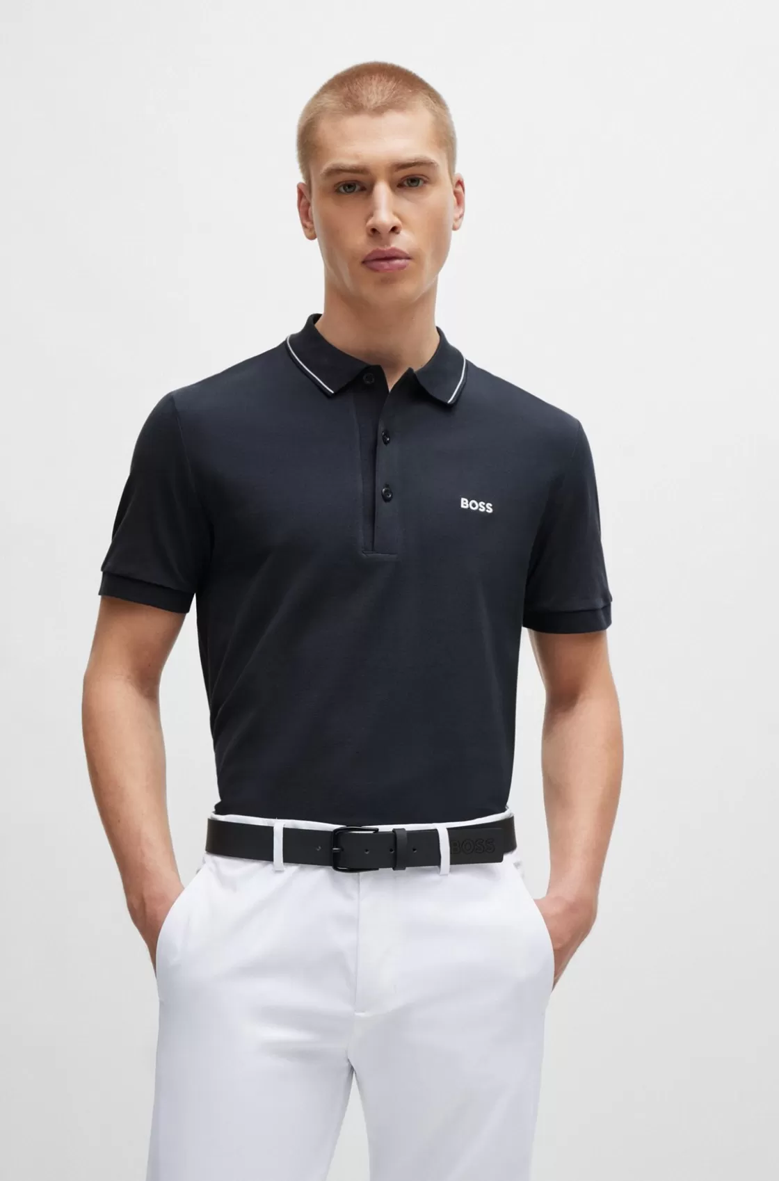 HUGO BOSS Cotton-piqué Slim-fit Polo Shirt With Tonal Logo Dark Blue Clearance