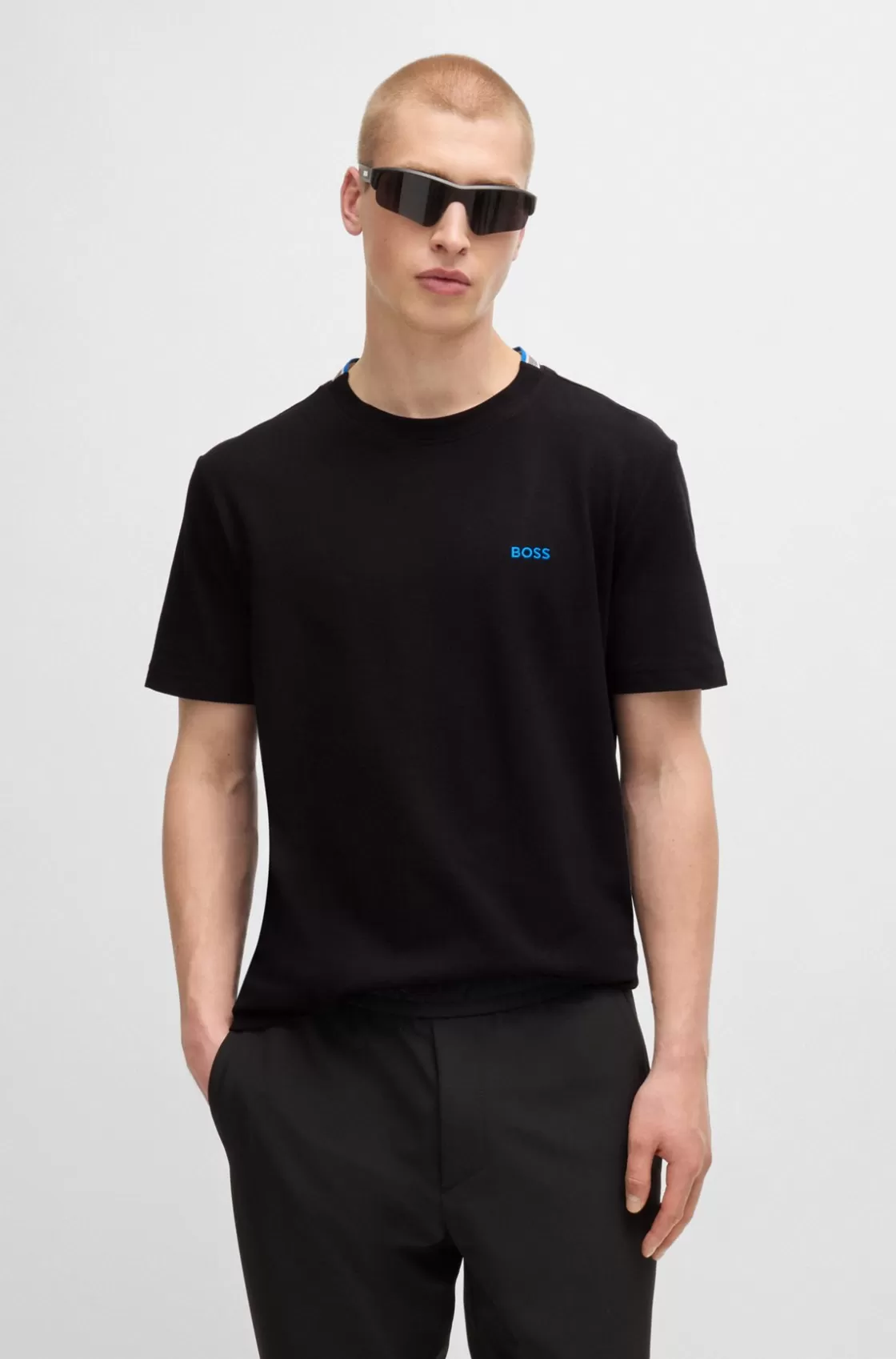 HUGO BOSS Cotton-piqué T-shirt With Oxford-jacquard Back Collar Black Fashion