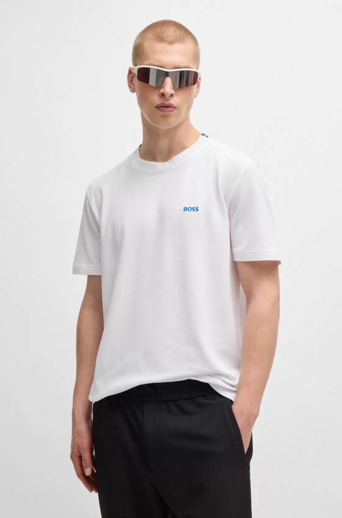 HUGO BOSS Cotton-piqué T-shirt With Oxford-jacquard Back Collar White Best Sale