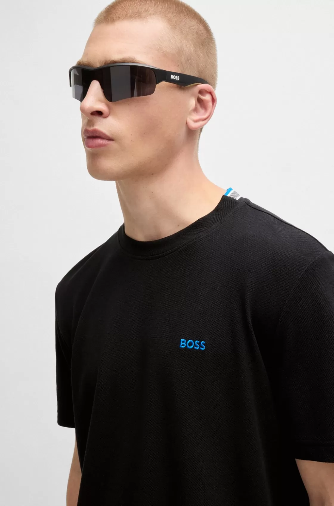 HUGO BOSS Cotton-piqué T-shirt With Oxford-jacquard Back Collar Black Fashion